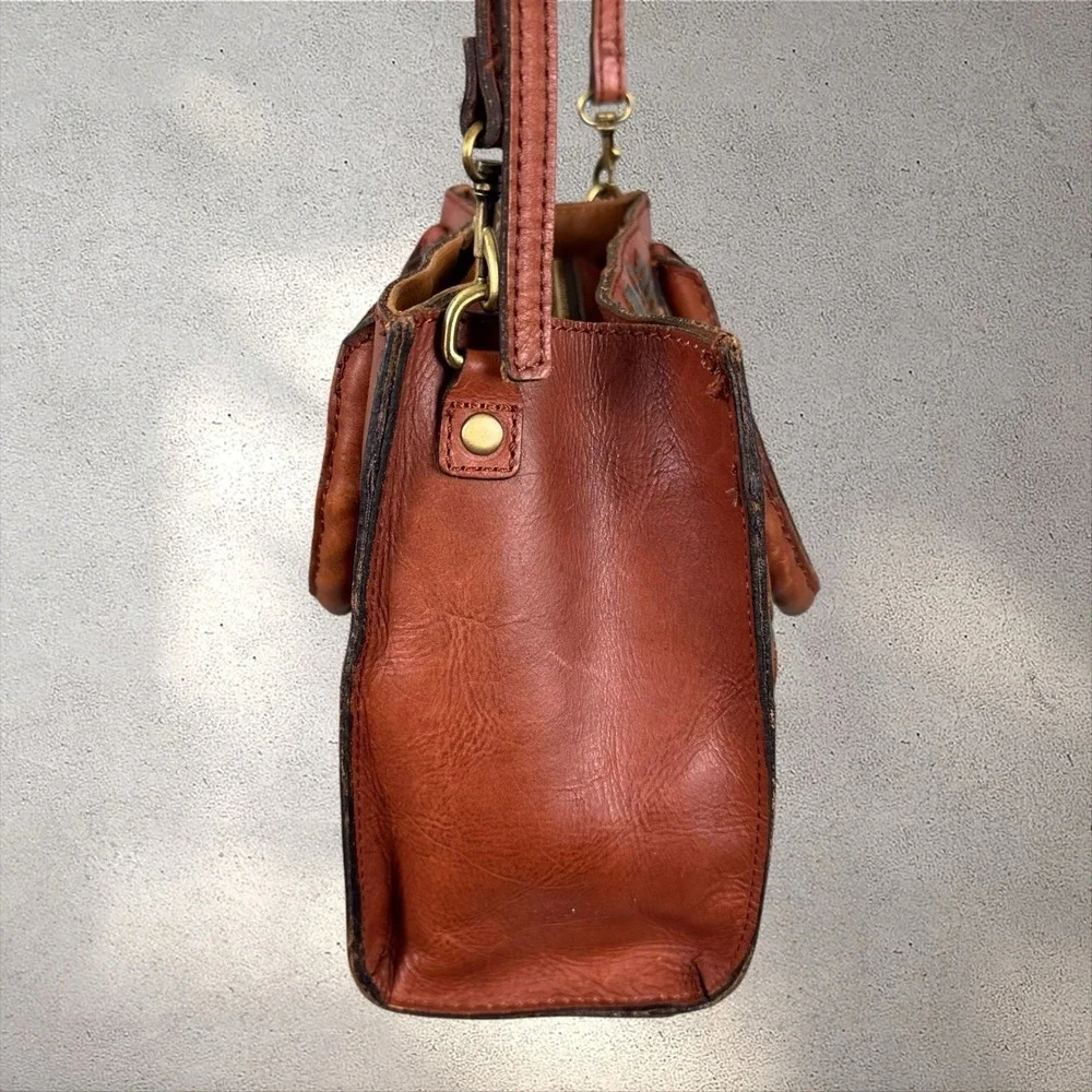 Patricia Nash Woven Plaid Mozia Satchel Brown‎ Top Handle Bag Detachable Strap